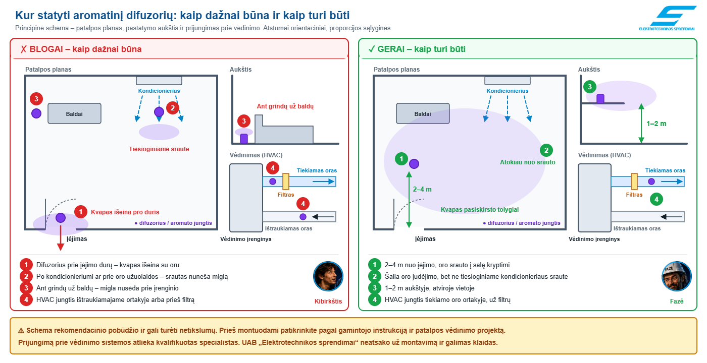 Kur statyti aromatinį difuzorių – schema: blogai ir gerai | elsprendimai.eu