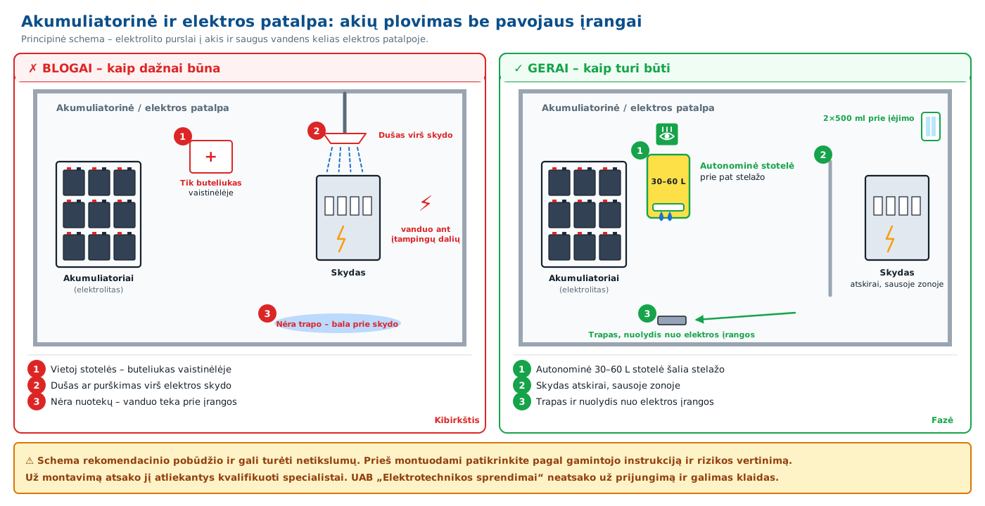 Akumuliatorinė ir elektros patalpa – schema: blogai ir gerai | elsprendimai.eu