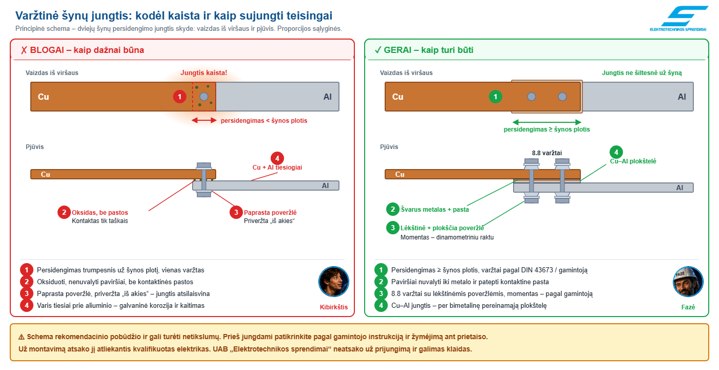 Varžtinė šynų jungtis – schema: blogai ir gerai | elsprendimai.eu