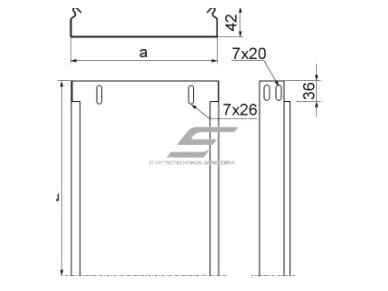 Kabelinis lovelis | kanalas | 2000x50x42x0,5mm | plieninis | neperforuotas | karšto cinkavimo | pilkas | BAKS | KBR50H42/2 | 141505 Kabelinis lovelis | kanalas | 2000x50x42x0,5mm | plieninis | neperforuotas | karšto cinkavimo | pilkas | BAKS | KBR50H42/2 | 141505