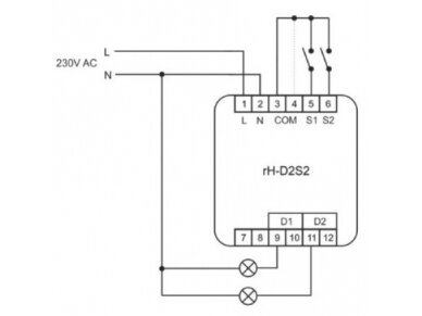 Modulinė 2 radio kanalų rėle | 230V | DIN | F&F | RH-D2S2