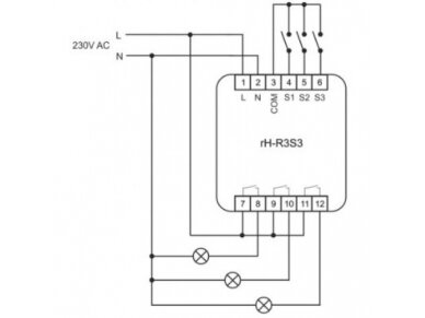 Modulinė 3 radio kanalų rėle | 230V | DIN | F&F | rH-R3S3