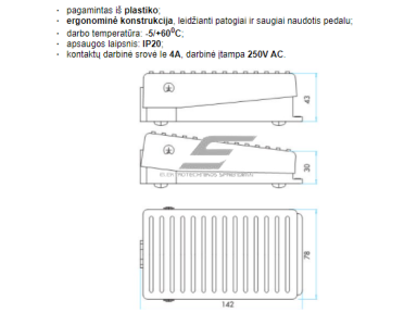 Pramoninis kojinis valdymo pedalas | 4A | 250VAC | 1NO | plastikinis | juodas | IP20 | EMAS | PDM1 Pramoninis kojinis valdymo pedalas | 4A | 250VAC | 1NO | plastikinis | juodas | IP20 | EMAS | PDM1
