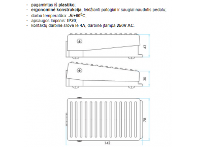 Pramoninis kojinis valdymo pedalas | 4A | 250VAC | 1NO | plastikinis | juodas | IP20 | EMAS | PDM1 1 Pramoninis kojinis valdymo pedalas | 4A | 250VAC | 1NO | plastikinis | juodas | IP20 | EMAS | PDM1 1