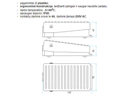 Pramoninis kojinis valdymo pedalas | 4A | 250VAC | 1NO | plastikinis | juodas | IP20 | EMAS | PDM1 1 Pramoninis kojinis valdymo pedalas | 4A | 250VAC | 1NO | plastikinis | juodas | IP20 | EMAS | PDM1 1