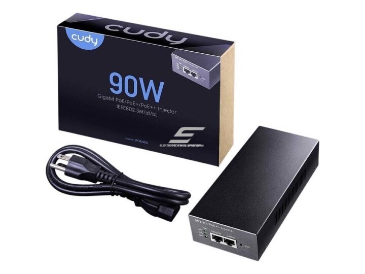 PoE maitinimo adapteris | elektros maitinimas ir duomenų perdavimas | veikia su 802.3af/at/bt | 90W | 10/100/1000 Mbps | CUDYPOE400 3 PoE maitinimo adapteris | elektros maitinimas ir duomenų perdavimas | veikia su 802.3af/at/bt | 90W | 10/100/1000 Mbps | CUDYPOE400 3