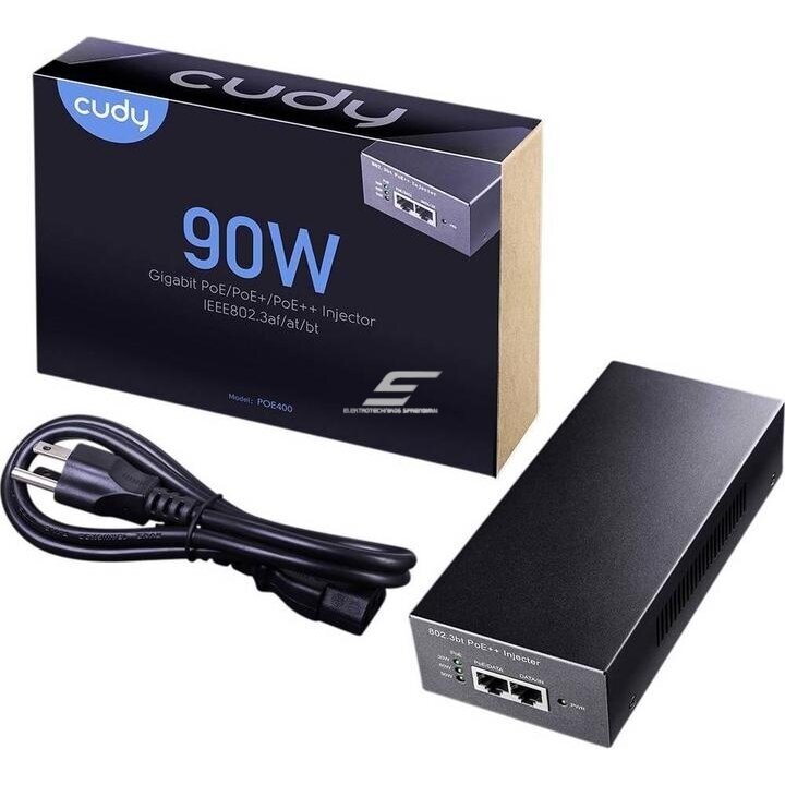 PoE power adapter | power supply and data transmission | compatible with 802.3af/at/bt | 90W | 10/100/1000 Mbps | CUDYPOE400 3