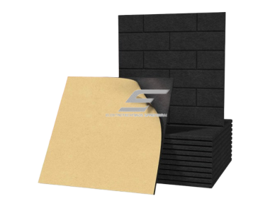 Akustinė | garsą sugerianti PET plokštė | plytų rašto reljefas | 300x300x9mm | juoda