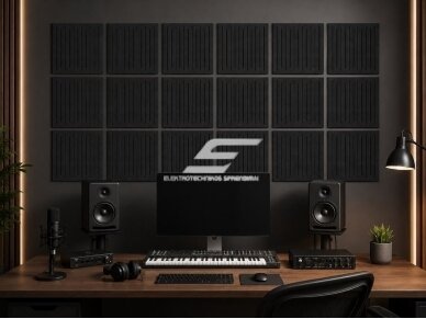 Akustinė | garsą sugerianti PET plokštė | linijų rašto reljefas | 300x300x9mm | juoda 2