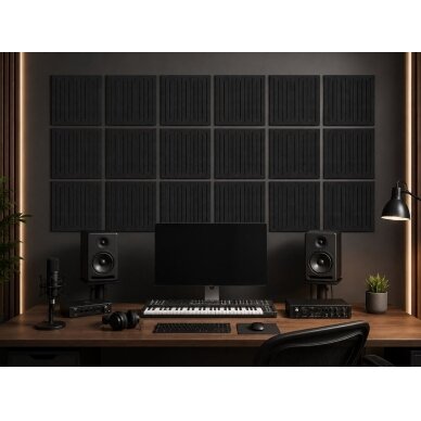 Acoustic | Sound-Absorbing PET Panel | Linear Pattern Relief | 300x300x9mm | Black 2 Acoustic | Sound-Absorbing PET Panel | Linear Pattern Relief | 300x300x9mm | Black 2