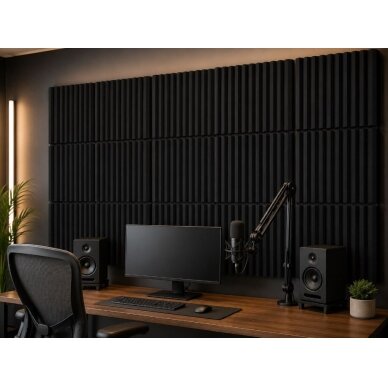 Acoustic | Sound-Absorbing PET Panel | Linear Pattern | Slatted Surface | 300x300x9mm | Black 2