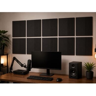 Acoustic | Sound-Absorbing PET Panel | Asymmetrical Slatted Profile | 300x300x9mm | Black 2 Acoustic | Sound-Absorbing PET Panel | Asymmetrical Slatted Profile | 300x300x9mm | Black 2