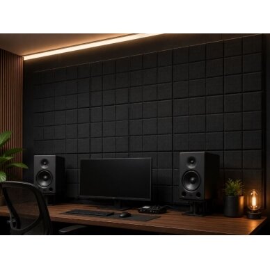 Akustyczny | Dźwiękochłonny panel PET | Wzór 3x3 kwadraty | 300x300x9mm | Czarna 2 Akustyczny | Dźwiękochłonny panel PET | Wzór 3x3 kwadraty | 300x300x9mm | Czarna 2