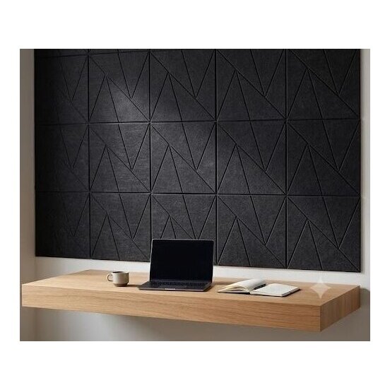 Akustiska | Skaņu absorbējoša PET plāksne | Trīsstūra raksta reljefs | 300x300x9mm | Melna 2 Akustiska | Skaņu absorbējoša PET plāksne | Trīsstūra raksta reljefs | 300x300x9mm | Melna 2