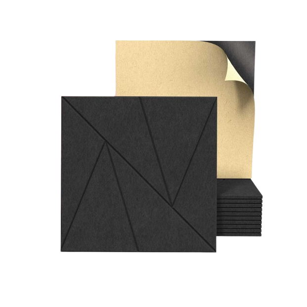 Akustiska | Skaņu absorbējoša PET plāksne | Trīsstūra raksta reljefs | 300x300x9mm | Melna Akustiska | Skaņu absorbējoša PET plāksne | Trīsstūra raksta reljefs | 300x300x9mm | Melna