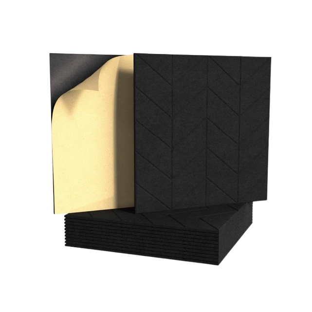 Akustyczny | Dźwiękochłonny panel PET | Wzór jodełki | 300x300x9mm | Czarna
