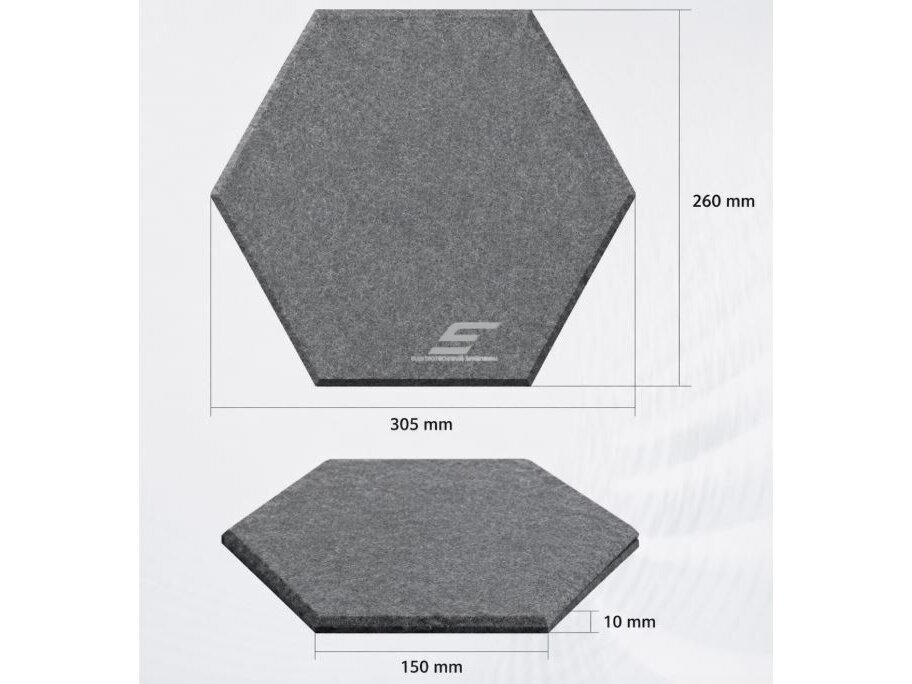 Akustinė | garsą sugerianti PET plokštė | šešiakampio formos | 150x260x300x9mm | juoda 2