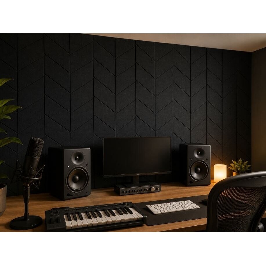Akustyczny | Dźwiękochłonny panel PET | Wzór jodełki | 300x300x9mm | Czarna 2