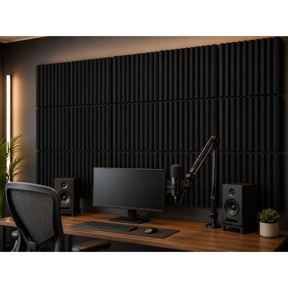 Acoustic | Sound-Absorbing PET Panel | Linear Pattern | Slatted Surface | 300x300x9mm | Black 2 Acoustic | Sound-Absorbing PET Panel | Linear Pattern | Slatted Surface | 300x300x9mm | Black 2