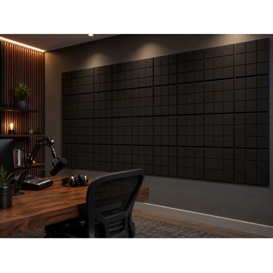 Akustyczna | Piankowa płyta dźwiękochłonna | 3x3 Kwadratowy wzór reliefowy | 300x300x50mm | Czarna 2