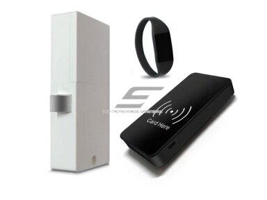 Elektroninė spyna su skaitytuvu | spintelei | atrakinama su IC apyranke | RFID | 107x57x14mm | juoda Elektroninė spyna su skaitytuvu | spintelei | atrakinama su IC apyranke | RFID | 107x57x14mm | juoda