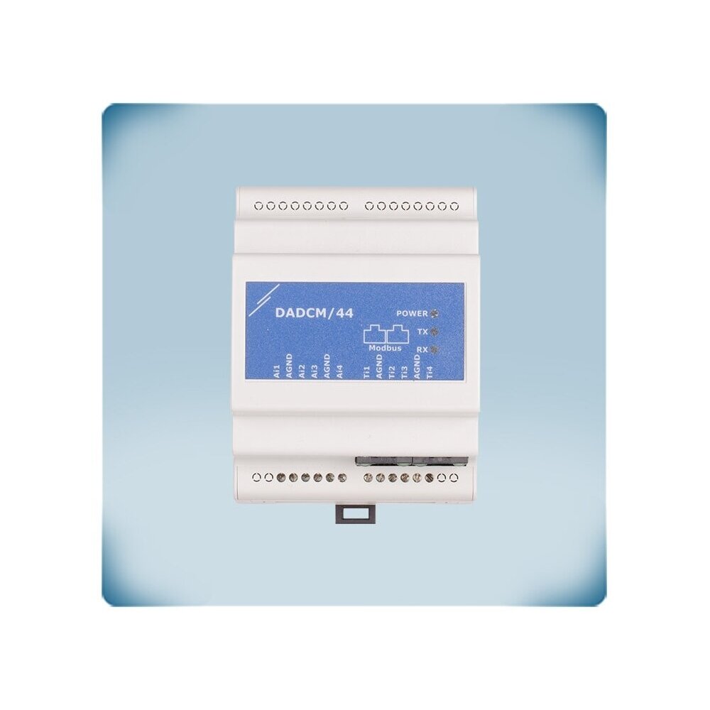 Analog signal to Modbus RTU converter | 4 inputs 0-10VDC/0-20mA/PWM + 4 PT500/PT1000 | 24VDC PoM | DIN rail | IP30 | Sentera Controls | DADCM-44 1