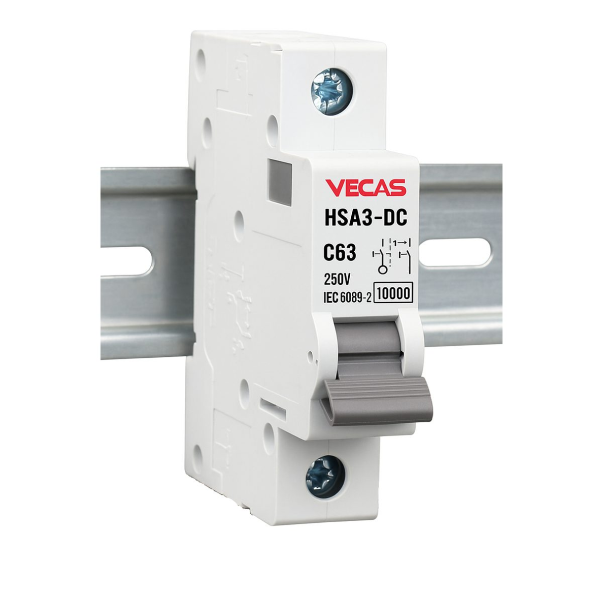 Modular protective DC circuit breaker for solar modules 1P | 100A | 250VDC | C | 10kA | DIN | MCB-DC | HSA3-DC VECAS 1 Modular protective DC circuit breaker for solar modules 1P | 100A | 250VDC | C | 10kA | DIN | MCB-DC | HSA3-DC VECAS 1