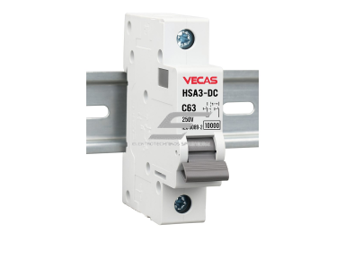 Modulinis apsauginis nuolatinės įtampos automatinis jungiklis saulės moduliams | 1P | 125A | 250VDC | C | 10kA | DIN | MCB-DC | VECAS | HSA3-DC-1125250 Modulinis apsauginis nuolatinės įtampos automatinis jungiklis saulės moduliams | 1P | 125A | 250VDC | C | 10kA | DIN | MCB-DC | VECAS | HSA3-DC-1125250