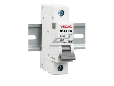 Modulinis apsauginis nuolatinės įtampos automatinis jungiklis saulės moduliams | 1P | 125A | 250VDC | C | 10kA | DIN | MCB-DC | VECAS | HSA3-DC-1125250 1 Modulinis apsauginis nuolatinės įtampos automatinis jungiklis saulės moduliams | 1P | 125A | 250VDC | C | 10kA | DIN | MCB-DC | VECAS | HSA3-DC-1125250 1