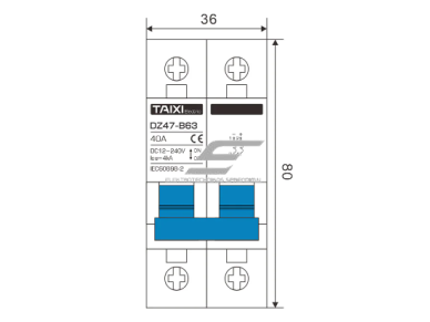 Modulinis apsauginis nuolatinės įtampos automatinis jungiklis saulės moduliams | 2P | 50A | 12-240VDC | DIN | TAIXI | ES-DZ47-B63 2 Modulinis apsauginis nuolatinės įtampos automatinis jungiklis saulės moduliams | 2P | 50A | 12-240VDC | DIN | TAIXI | ES-DZ47-B63 2