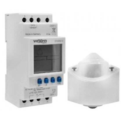 Modular photo relay | digital twilight switch with daily program | 16 A | 230 V AC | 1–1000 lx | 1CO | IP54 sensor | DIN | VEXEN | DTWR972