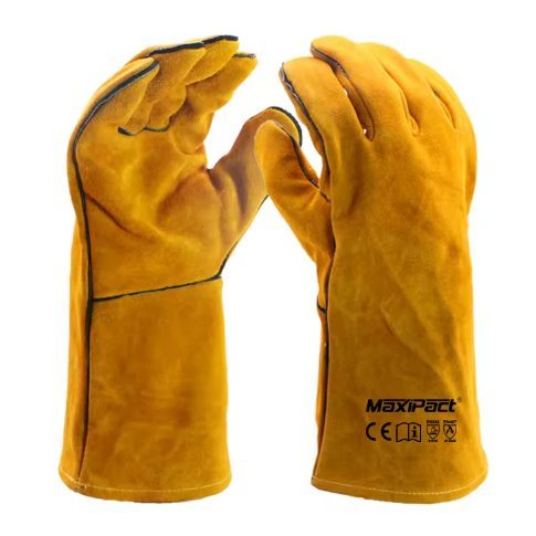 Protective welding gloves | leather | 14″ (35–45 cm) | brown color | heat resistant | protective cuff | non-slip Protective welding gloves | leather | 14″ (35–45 cm) | brown color | heat resistant | protective cuff | non-slip