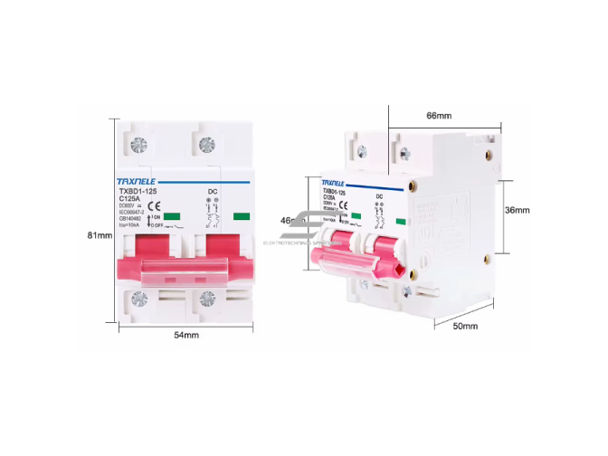 Modulinis apsauginis nuolatinės įtampos automatinis jungiklis saulės moduliams | 2P | 80A | 600VDC | 10kA | DIN | ES-TXBD1-080 4