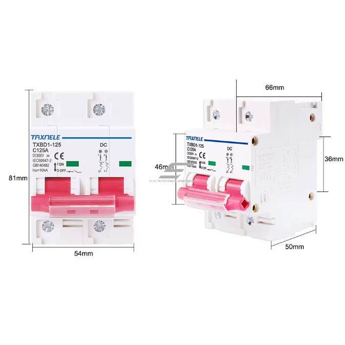 Modular protective DC circuit breaker for solar modules 2P | 80A | 600VDC | 10kA | DIN 4