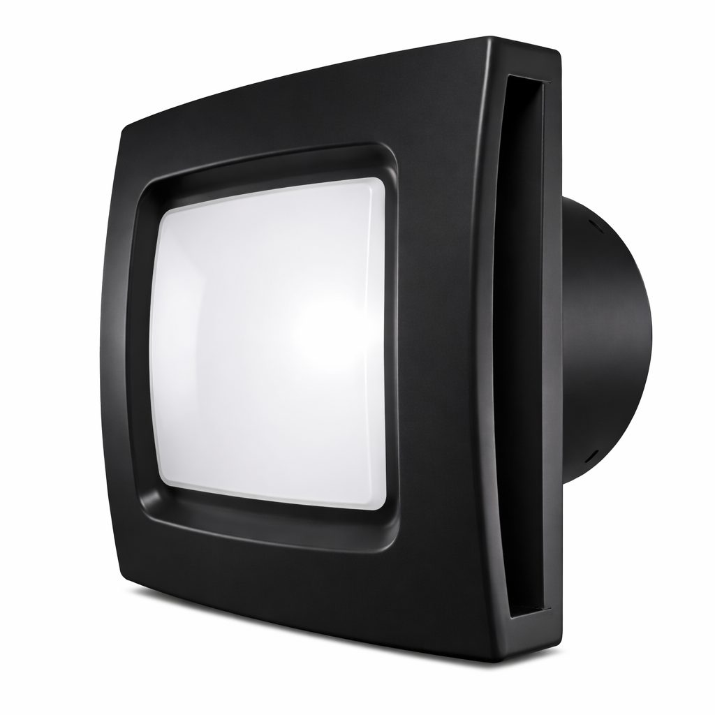 Aksiālais ventilators ar apgaismojumu un pretvārstu | D125 | 220V | 170×170×137 mm | plastmasa | matēti melna krāsa | IP24 Aksiālais ventilators ar apgaismojumu un pretvārstu | D125 | 220V | 170×170×137 mm | plastmasa | matēti melna krāsa | IP24