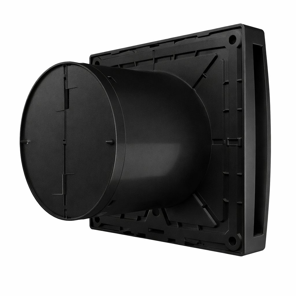 Axial fan with light and back-draught shutter | D100 | 220V | 150×150×125 mm | plastic | matt black color | IP24 2 Axial fan with light and back-draught shutter | D100 | 220V | 150×150×125 mm | plastic | matt black color | IP24 2