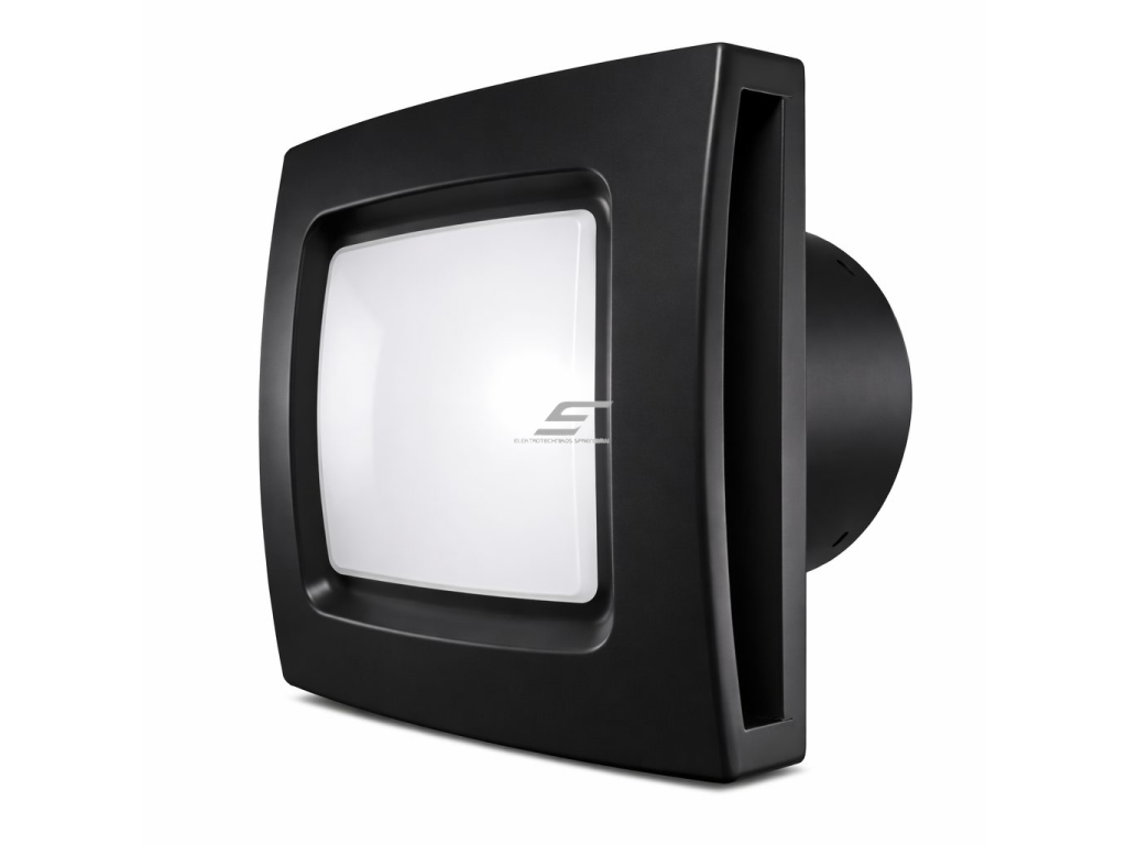 Ašinis ventiliatorius su apšvietimu ir atbuline sklende | D125 | 220V | 170x170x137mm | plastikas | matinės juodos spalvos | IP24