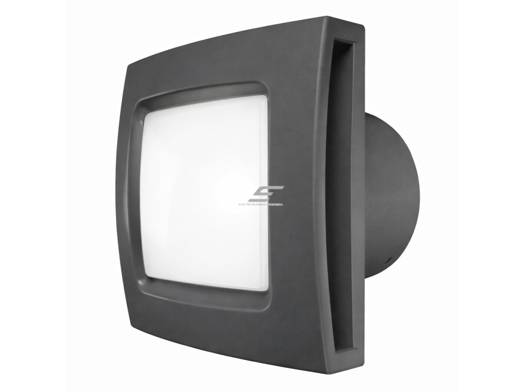 Ašinis ventiliatorius su apšvietimu ir atbuline sklende | D125 | 220V | 170x170x137mm | plastikas | matinės tamsiai pilkos spalvos | IP24