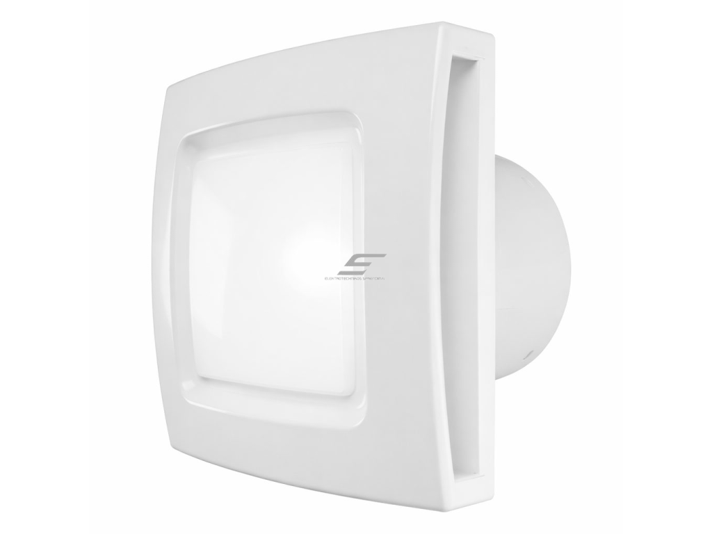 Ašinis ventiliatorius su apšvietimu ir atbuline sklende | D100 | 220V | 150x150x125mm | plastikas | baltos spalvos | IP24 Ašinis ventiliatorius su apšvietimu ir atbuline sklende | D100 | 220V | 150x150x125mm | plastikas | baltos spalvos | IP24