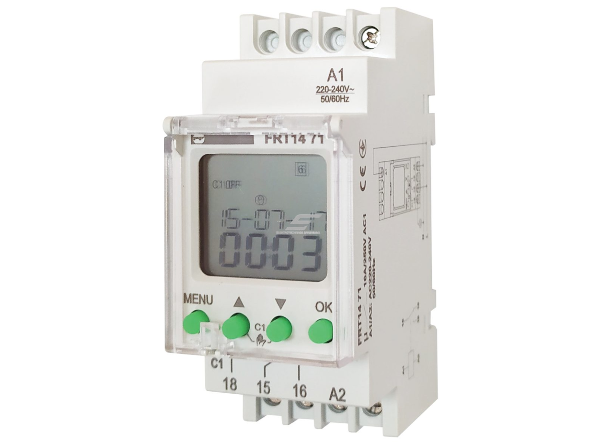 Modulinis | multifunkcinis | skaitmeninis savaitinis laikmatis | 2A | 220-240VAC/DC / 24-264VAC/DC | IP20 | DIN | Promfactor Baltic | FRT14 71 | 4772151003112 Modulinis | multifunkcinis | skaitmeninis savaitinis laikmatis | 2A | 220-240VAC/DC / 24-264VAC/DC | IP20 | DIN | Promfactor Baltic | FRT14 71 | 4772151003112