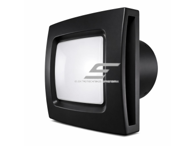 Ašinis ventiliatorius su apšvietimu ir atbuline sklende | D100 | 220V | 150x150x125mm | plastikas | matinės juodos spalvos | IP24 Ašinis ventiliatorius su apšvietimu ir atbuline sklende | D100 | 220V | 150x150x125mm | plastikas | matinės juodos spalvos | IP24