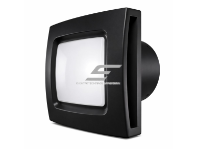 Ašinis ventiliatorius su apšvietimu ir atbuline sklende | D100 | 220V | 150x150x125mm | plastikas | matinės juodos spalvos | IP24 Ašinis ventiliatorius su apšvietimu ir atbuline sklende | D100 | 220V | 150x150x125mm | plastikas | matinės juodos spalvos | IP24