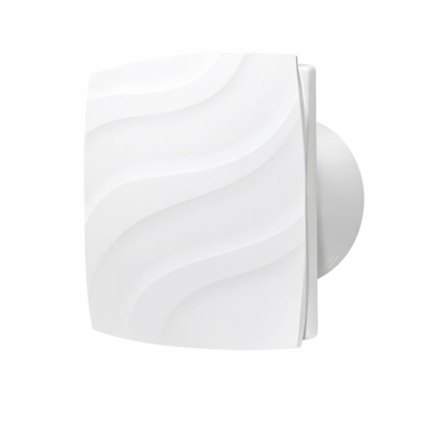 Aksiālais nosūces ventilators ar pretvārstu un auklas slēdzi | D100 | 220V | 151x110x70 mm | plastmasa | balta krāsa | IP24