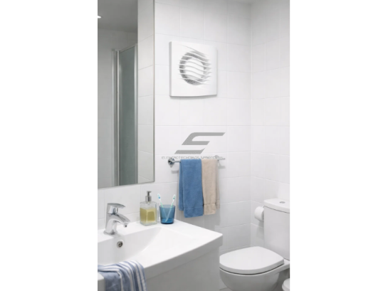 Ašinis ištraukiamasis ventiliatorius su atbuline sklende ir virvutės jungikliu | D100 | 220V | 145x130x49mm | trumpas flanšas | plastikas | baltos spalvos | IPX4   2