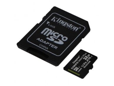 Atminties kortelė | microSD | 32GB | Class 10 UHS-1 A1 V10 su SD adapteriu | CANVAS Select Plus | Kingston | SDCS2/32GB | 740617298680 Atminties kortelė | microSD | 32GB | Class 10 UHS-1 A1 V10 su SD adapteriu | CANVAS Select Plus | Kingston | SDCS2/32GB | 740617298680