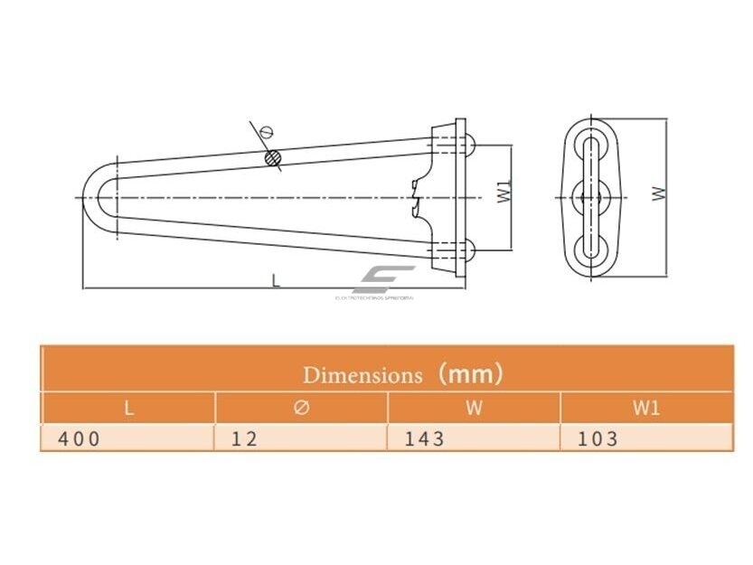 Atotampos lankas su tvirtinimo plokštele | karštai cinkuotas plienas | 400x143mm | Ø12mm 3