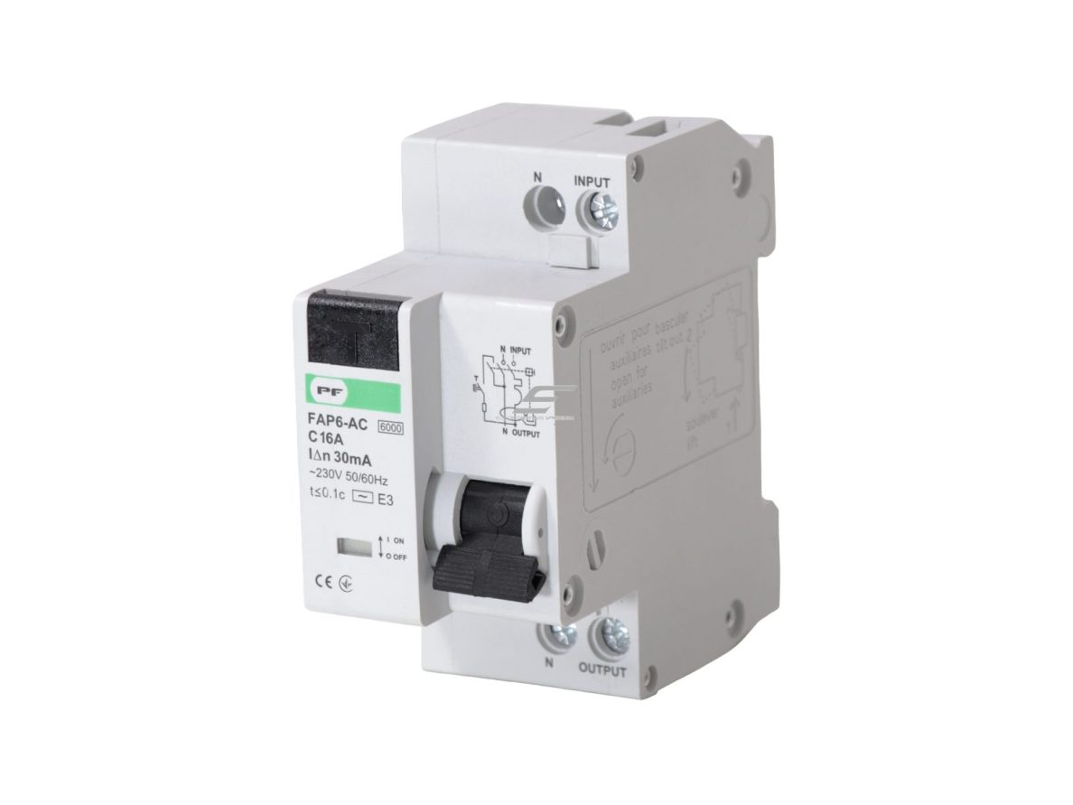 Modulinis automatinis jungiklis su srovės nuotėkio rele | 2P | 16A | C | 6kA | 0,03A | AC tipas | DIN | ECO FAP6-AC | Promfactor Baltic | FAP06C16030AC | 4779040153750