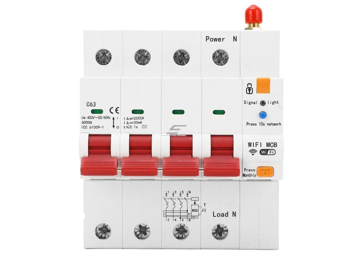 Modulinis išmanus automatinis jungiklis | 4P | 63A | 400V | 6kA | DIN | MCB | Wi-Fi | TUYA