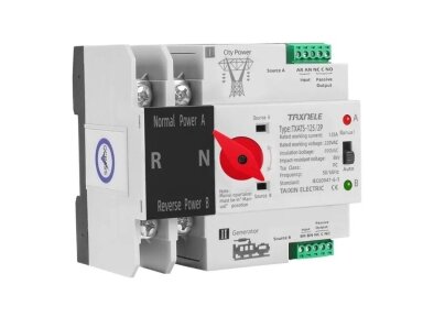 Modulinis rezervinis automatinis galios perjungiklis generatoriams | elektros energijos nepertraukiamam tiekimui | 2P | 63A | 230V | DIN