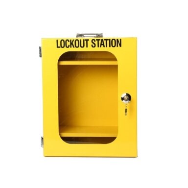 LOTO Ohutuslukustuse vahendite / lukkude hoiukapp läbipaistva uksega | 450x360x155mm | terasest | pindpaigaldatav | kollane LOTO Ohutuslukustuse vahendite / lukkude hoiukapp läbipaistva uksega | 450x360x155mm | terasest | pindpaigaldatav | kollane